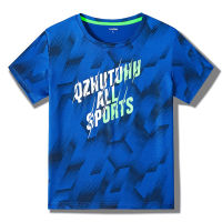 T-shirts d'été pour enfants pour garçons T-shirts à manches courtes à séchage rapide pour enfants moyens et grands hauts de sport élastiques pour T-shirts de transpiration pour enfants  Bleu