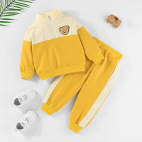 Toddler  Color Block Bear Printed Sweater & Sweatpants  Yellow