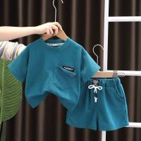 Traje infantil de pantalones cortos de manga corta de algodón de verano para niños  Azul