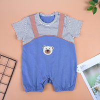 Summer baby jumpsuit cotton cartoon dinosaur half-sleeved crawling suit 0-1 year old baby patchwork short-sleeved jumpsuit  Blue