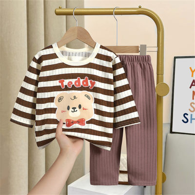 Summer children's long-sleeved trousers home clothes suits pure cotton underwear baby thin pajamas pajamas air-conditioning clothes