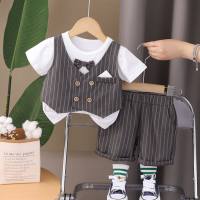 Boys summer two-piece suits stylish children's clothes summer suits handsome children's clothes dress baby short-sleeved one-year-old  Gray