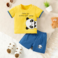 Children's short-sleeved suit pure cotton for boys 2 pieces  Yellow