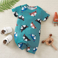 Baby Clothes Colorful Fox Print Pattern Short Sleeve Boxer Romper  Blue