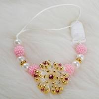 Diamond sunflower pacifier chain with gold glittering anti-drop chain teeth tape  Pink