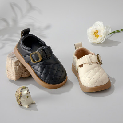 حذاء جلدي بشريط فيلكرو بلون سادة للأطفال الصغار