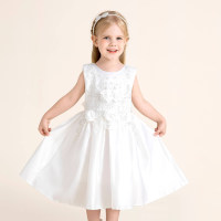 Toddler Girls Cotton Party Floral Solid Formal Dress  White