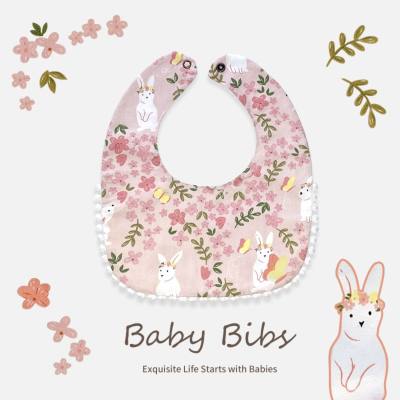 Baby flower Cotton Bib，Rabbit print Bib