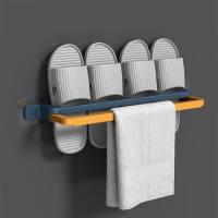 Slippers rack, shoe rack, punch-free bathroom storage artifact, drainable, foldable bathroom storage rack, wall-mounted home  Blue
