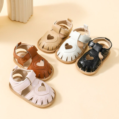Baby Girl Solid Color Heart Hollow-out Design Sandals