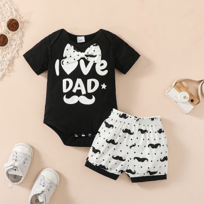 Baby-Jungen-Body mit Schnurrbartmuster, Schleife und Buchstabenmuster und Shorts mit Schnurrbart- und Polka-Dot-Muster