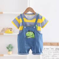 Summer new boys and girls round neck short sleeve overalls  Yellow