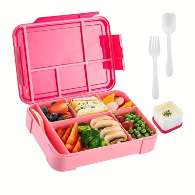 Children's Divided Storage Lunch Box，4pcs set, including 2pcs of tableware and 1 sauce box