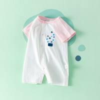 Newborn baby pure cotton one-piece harem thin summer wear pure cotton short-sleeved outdoor baby crawling suit for men and women  Pink