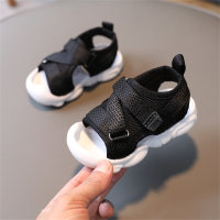 Sandali con punta chiusa e fondo morbido in velcro tinta unita per bambini  Nero