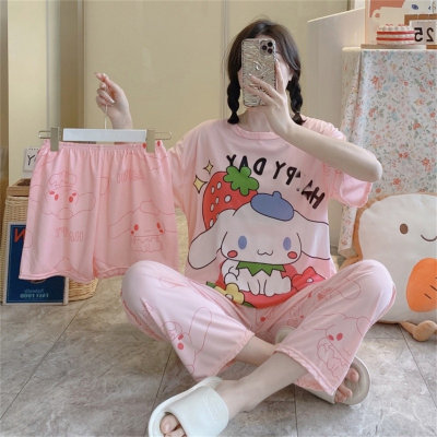 Teenage Girls Three-piece Cinnamon Dog Cartoon Pajama Set