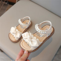 Children's bow lace pearl princess sandals  Beige