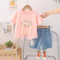 Girls summer shirt suit 2024 new style children's baby summer children's triangle Tang suit short-sleeved suit  Pink