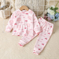 Children's German fleece autumn clothes and autumn trousers boys warm home clothes girls underwear suits middle and large children baby children's clothing  Pink