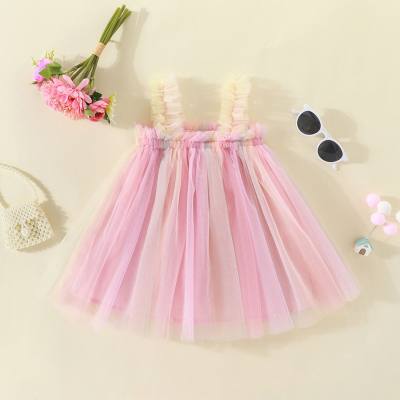 Novo estilo de roupas infantis meninas vestido de princesa verão colorido malha estilingue lindo vestido de estilo doce de fada