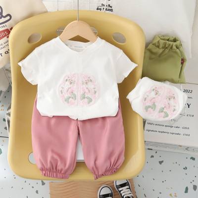 New summer styles for small and medium-sized children and girls Chinese style embroidered short-sleeved suits trendy girls infant short-sleeved suits