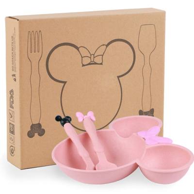 Ensemble de bols de dessin animé en paille de blé, vaisselle pour enfants, bol, fourchette, cuillère, assiette mignonne pour enfants de la maternelle