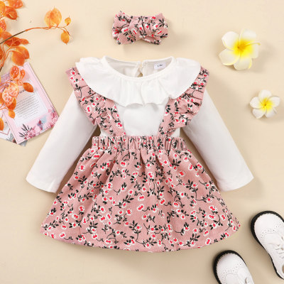 Toddler Solid Color Blouse & Floral Dress with Headband