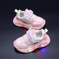 Chaussures de sport décontractées avec étiquette de lettre lumineuse pour enfants, semelle souple, Velcro  Rose