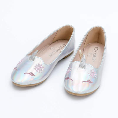 Zapatos de tacón bajo con patrón de unicornio de color sólido para niños