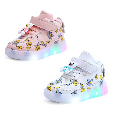 Toddler Allover Floral and Smiley Pattern Velcro Sneakers