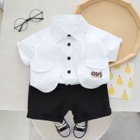 Boys' summer short-sleeved suit, new trendy boy baby workwear vest, children's summer two-piece set  White