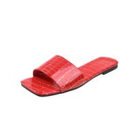 Sandalias planas de mujer europeas y americanas Sandalias planas de mujer con tira ancha  rojo