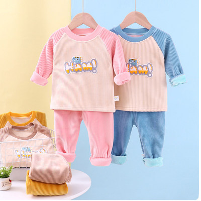 2-piece Toddler Color-block Letter Pattern Fleece-lined Top & Solid Color Pants