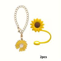 Daisy PVC straw cap dustproof straw cover backpack cup accessories small flower keychain chain pendant  Multicolor