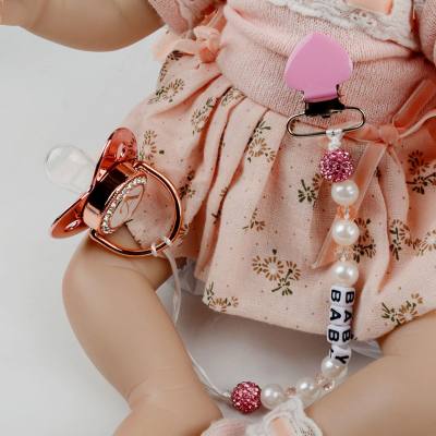 New Clay Crystal Anti-drop Chain Heart Iron Clip Pacifier Clip