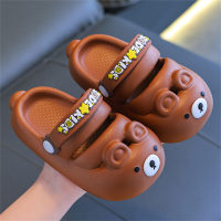 Sandálias infantis com padrão de desenho animado de urso e coelho  Chocolate