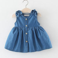 Meninas verão infantil sem mangas jeans moda bebê vestido de princesa  Azul