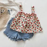 Girls Suit 2022 Summer Fashion Baby Girl Korean Style Comfortable Style Suspenders Cute Shorts Two-piece Set  Red