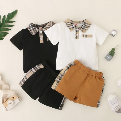 Baby Boy Color-block Plaid Polo Collar T-Shirt & Shorts