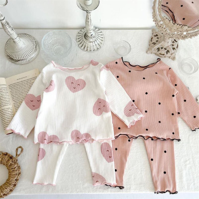 Spring and Autumn children's pajamas autumn and winter suits polka dot Korean style girls two-piece home clothes for middle and large children