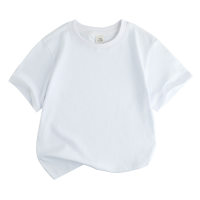 Camiseta de manga corta absorbente de sudor de color sólido de algodón puro con cuello redondo suelto para niños  Blanco