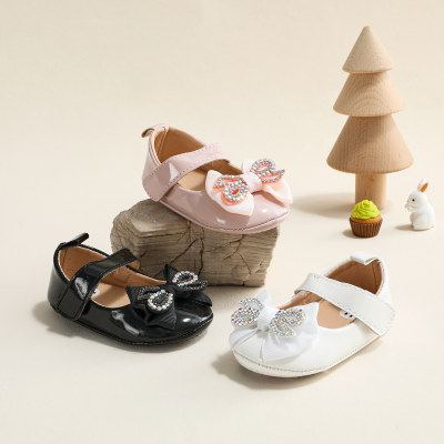Baby Girl Solid Color Bowknot Decor Velcro Shoes