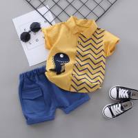 Conjunto de dos piezas de verano para niñas, Camisa lavada de comercio exterior, camiseta de algodón con pequeño monstruo, pantalones cortos, conjunto de dos piezas  Amarillo