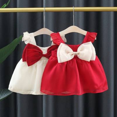 1451 Neue Sommerprodukte Baby-Mädchen-Kleid mit fliegenden Ärmeln Muyunsha-Kleid mit großer Schleife für Kinder