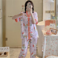Ensemble de pyjama 2 pièces à motif imprimé en soie glacée Hello Kitty pour femme  Rose