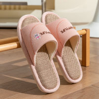 Linen slippers for women spring and autumn seasons indoor household cotton and linen stepping shit feeling home anti-slip summer  Pink