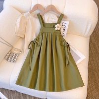 Mädchen Kleid Sommer 2024 Neue Koreanische Stil Westlichen Stil kinder Polo Rock Mädchen Kurzarm Gestreiften Casual Rock  Grün