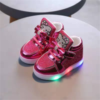 Zapatos luminosos transpirables con diamantes de imitación de princesa Hello Kitty para niños  Rosa caliente