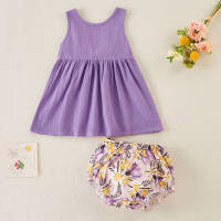 Baby Girl Floral Print Dress & Panties  Purple