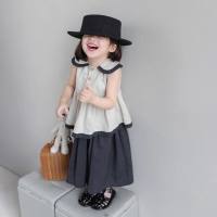 Girls' doll collar suit top and wide-leg pants summer new style  Gray